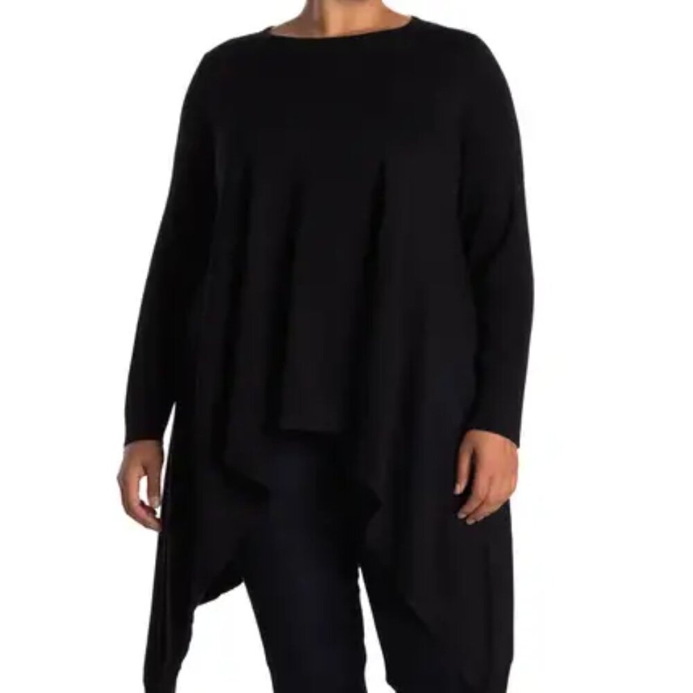Cyrus Asymmetrical Long Sleeve Sweater - 1X - black